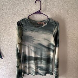 MINKPINK Green & White Watercolor Long Sleeve Tee